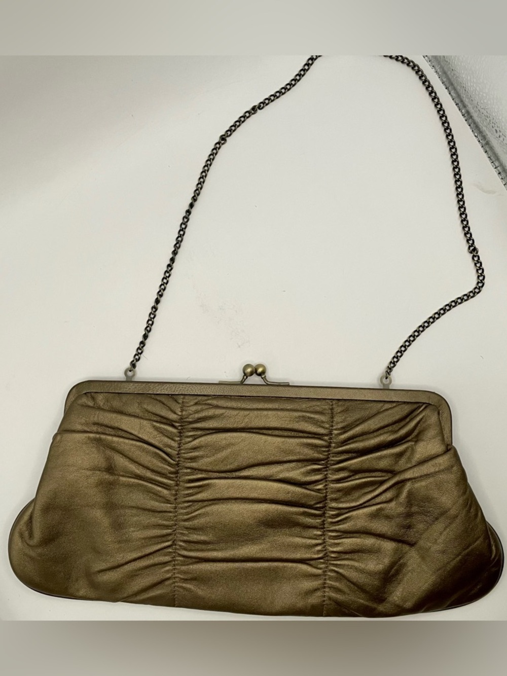 Hobo International Bronze Metallic Leather clutch optional fold away chain strap